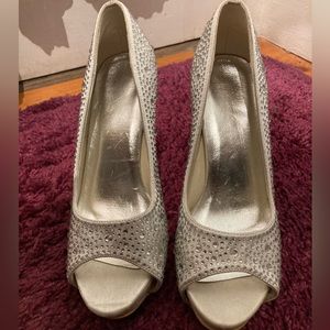 Silver rhinestone heels